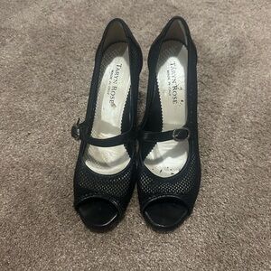 Taryn Rose Black Mesh Peep-Toe Heels